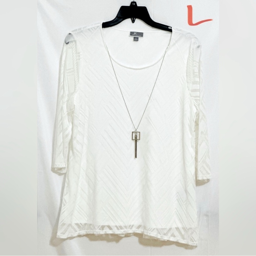 LADIES ALL WHITE TOP WITH A NYLON OVERLAY & A DETACHABLE NECKLACE